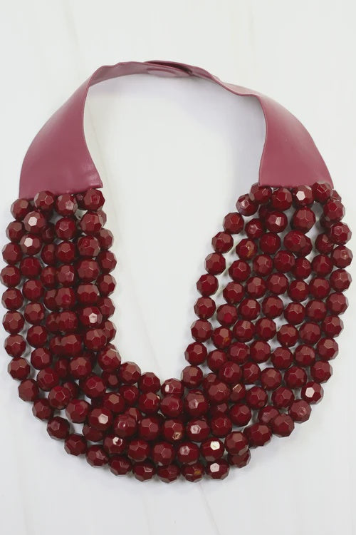 Cadence Multi Layered Beaded Necklace - Maroon
