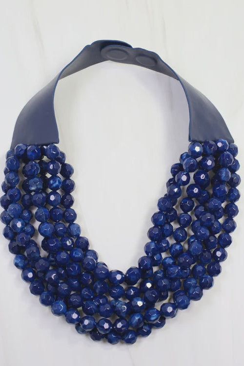 Cadence Multi Layered Beaded Necklace  - Navy