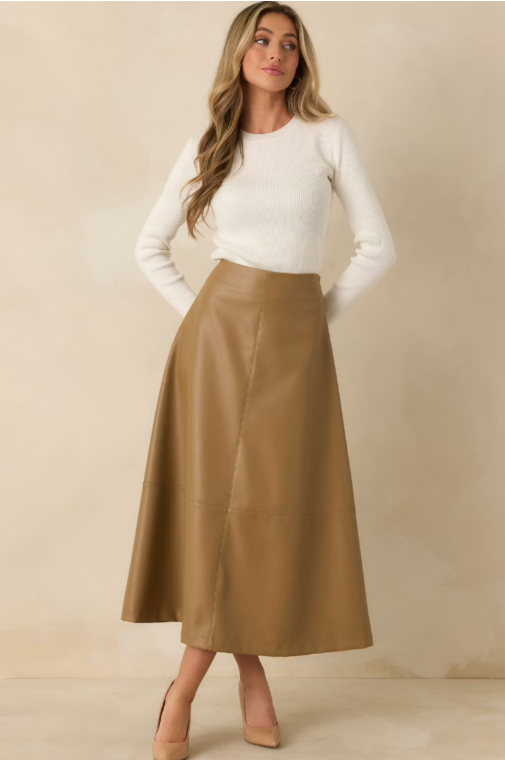 Callahan Vegan Leather Skirt - Caramel