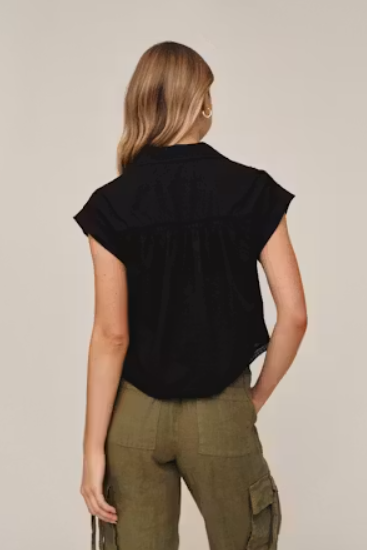 Cap Sleeve Trimmed Shirt - Black