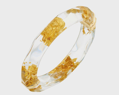 Gold Leaf Thin Lucite Bangle - Clear