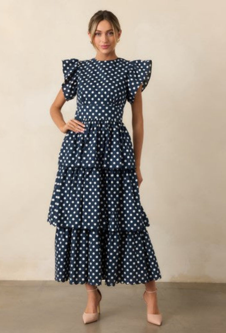 Chelsea Maxi Dress - Navy Polka Dot
