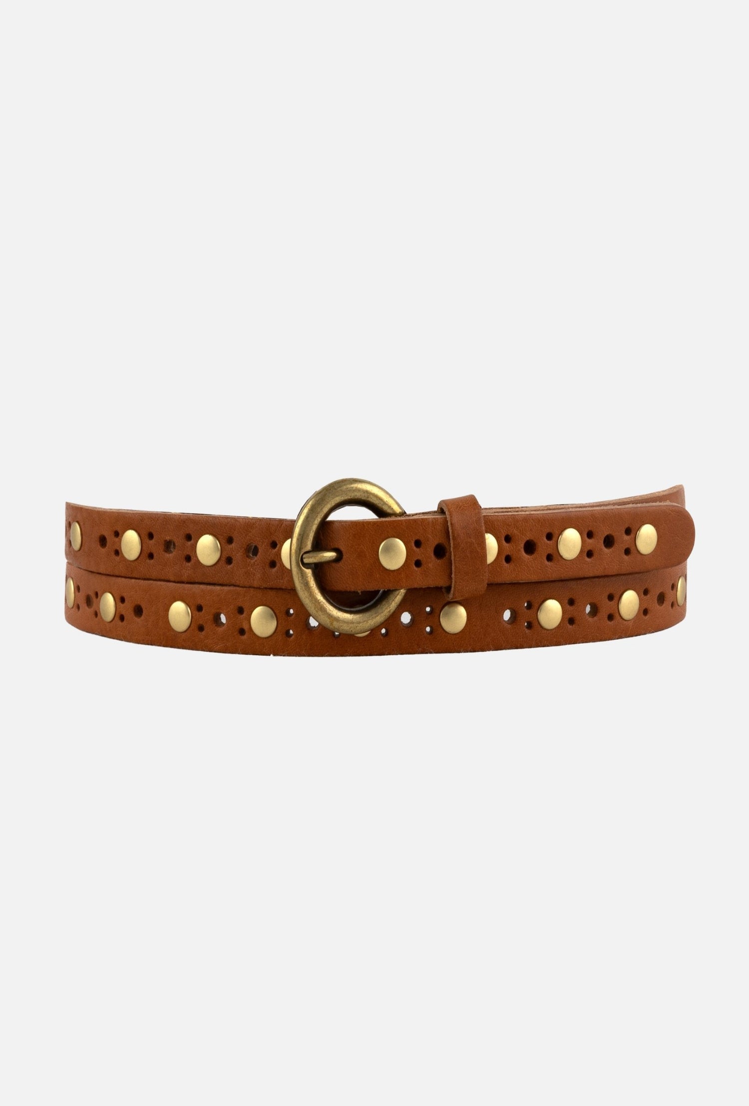 Chloe Vintage Studded Skinny Belt - Cognac