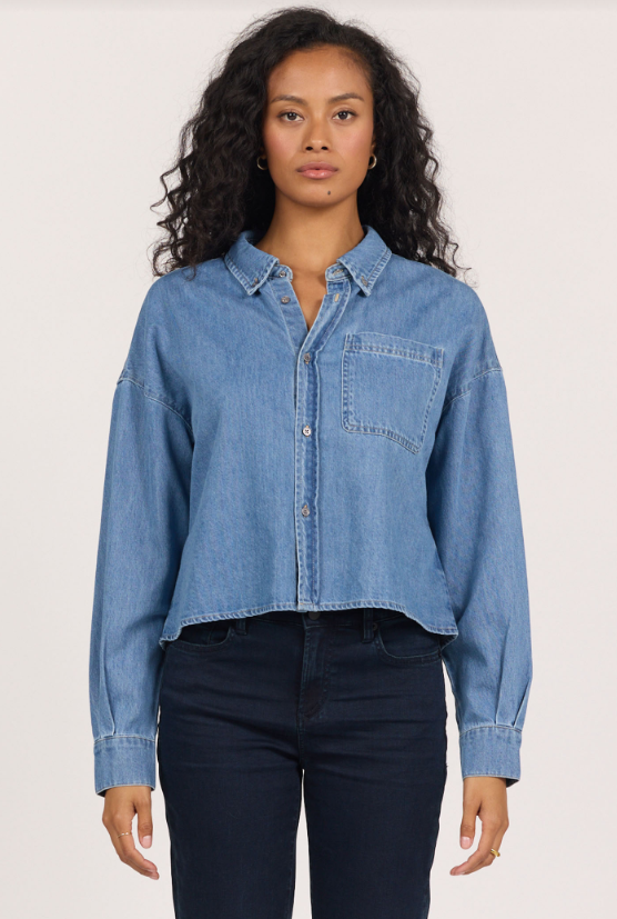 Cropped Adrianna Denim Shirt - Ocean Wash