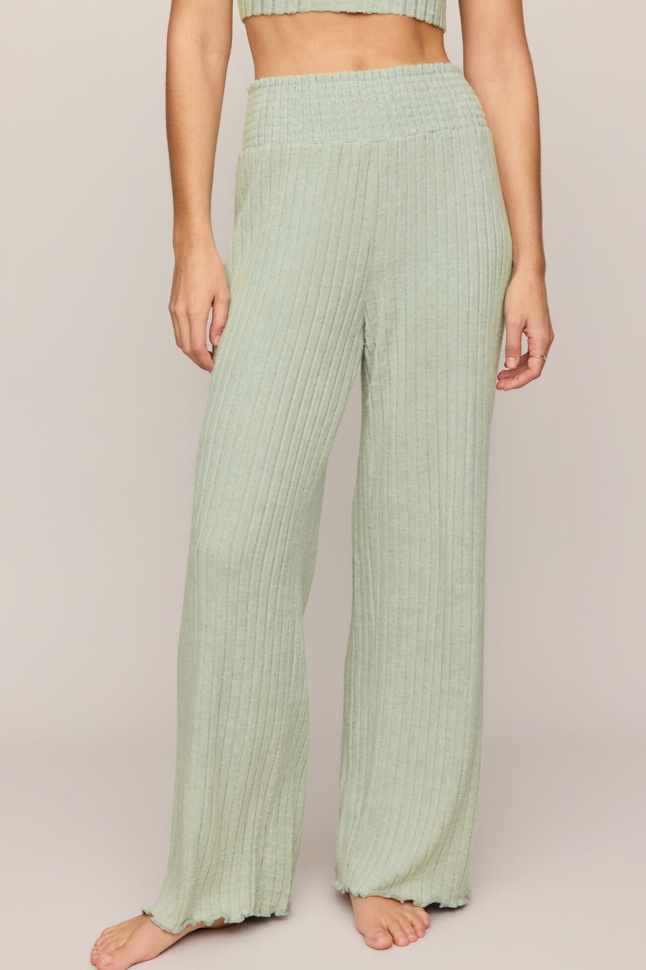 Dawn Smocked Rib Pant - Aqua Cloud