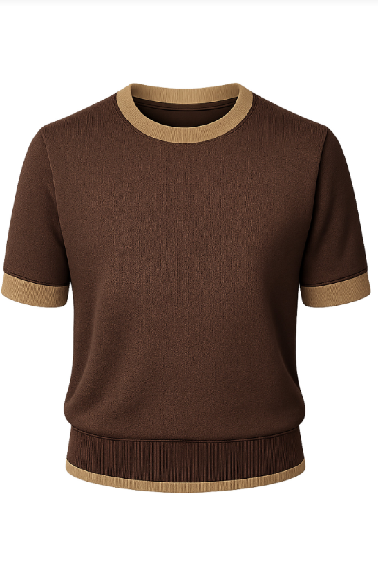 Dera Crew Neck Short Sleeve Ringer Top - Dark Roast