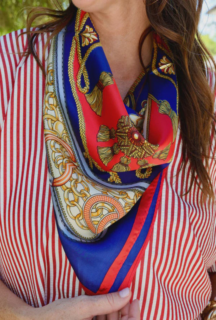Trellis Tassel Scarf - Red/Navy