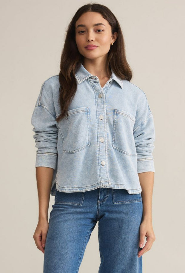 All Day Cropped Knit Jacket - Washed Indigo