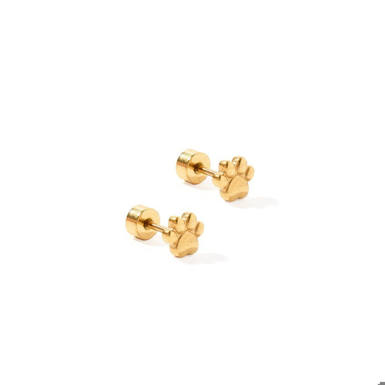 Paw Print Screwback Stud Earrings