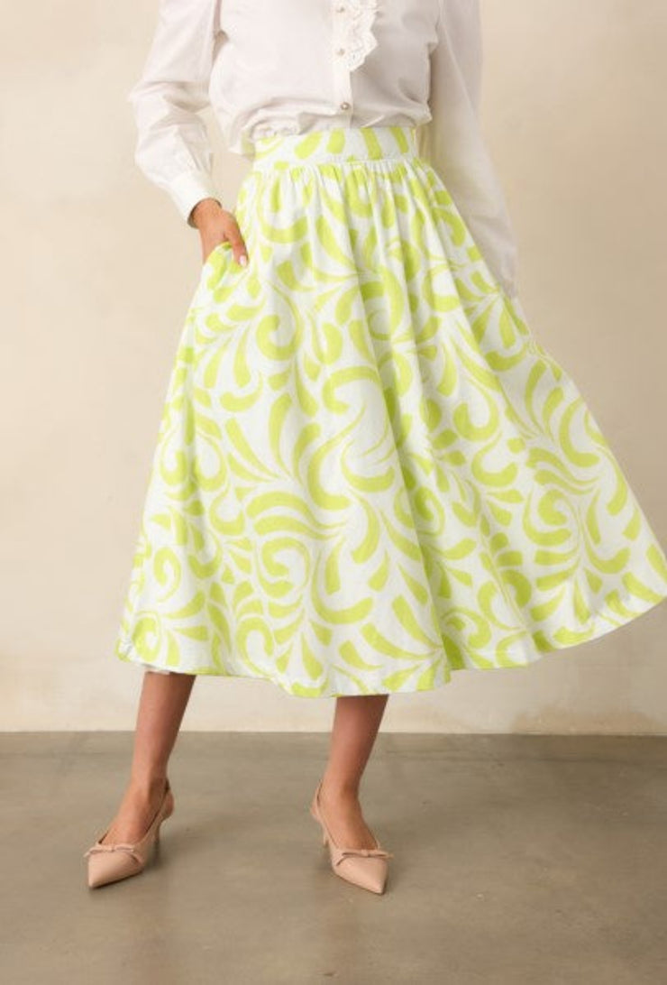 Erica Midi Skirt - Brush Strokes Print
