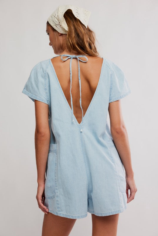 Free Fall Denim Romper - Water