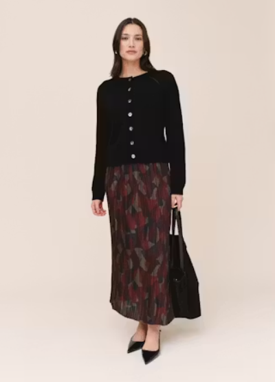 Front Slit Pleated Skirt - Abstract Camo Print