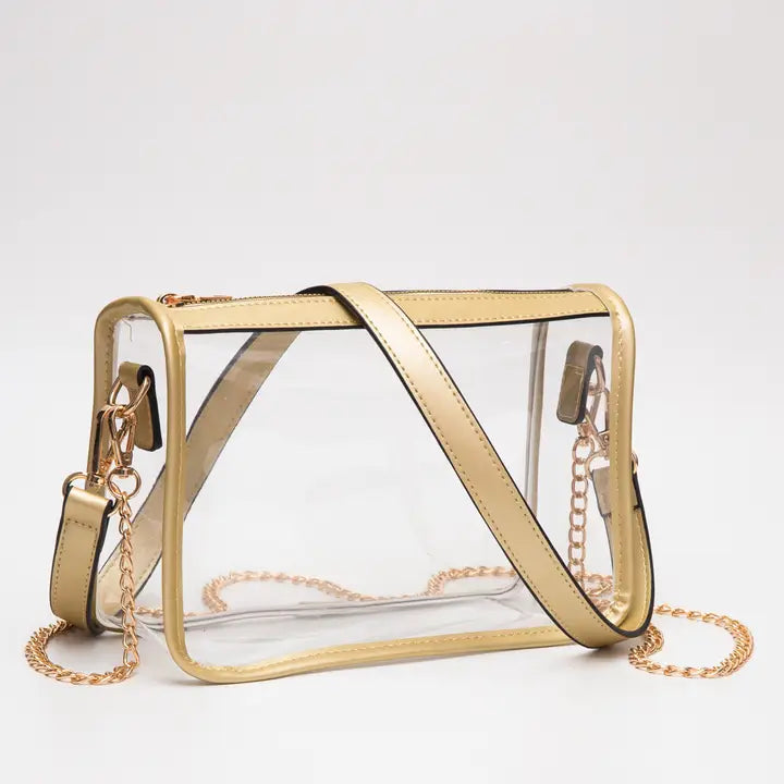 Game Day Stadium Clear Rectangle Crossbody Bag - Gold