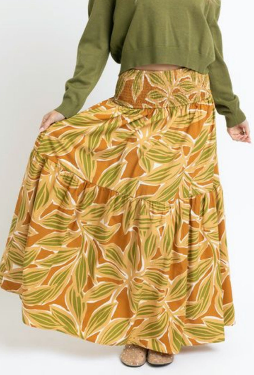 Desert Palm Smock Tier Skirt - Tan