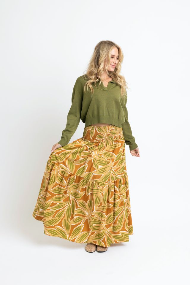 Desert Palm Smock Tier Skirt - Tan