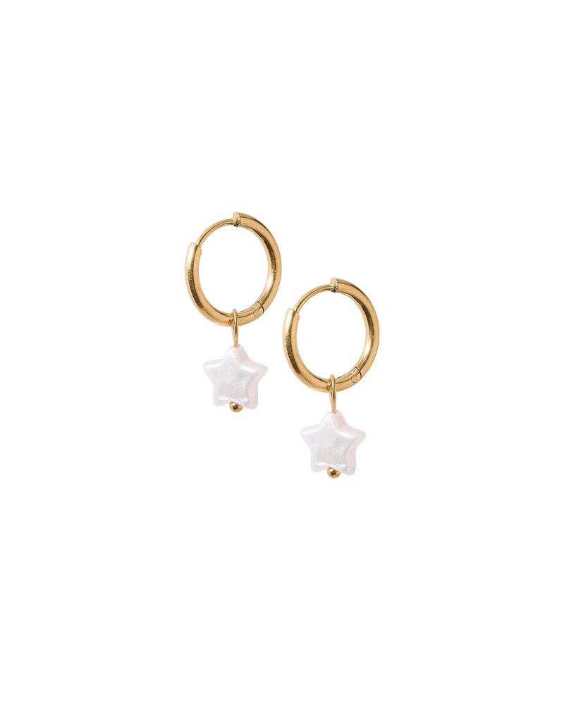 Huggie Charm Earrings - Aster Star Pearl