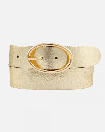 Chi Metallic Leather Belt with Sleek Oval Buckle - Gold