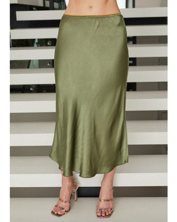 Silky Slip Skirt - Army Green