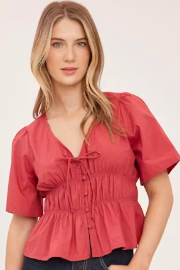 Iona Front Tie Top  - Cranberry Red