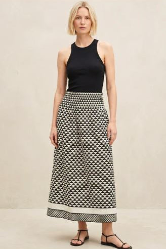 Janice Elastic Waist Skirt - Black Retro