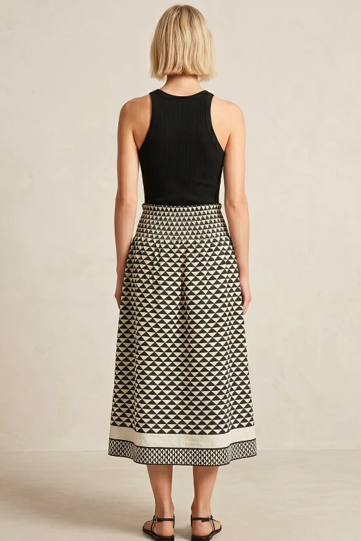 Janice Elastic Waist Skirt - Black Retro