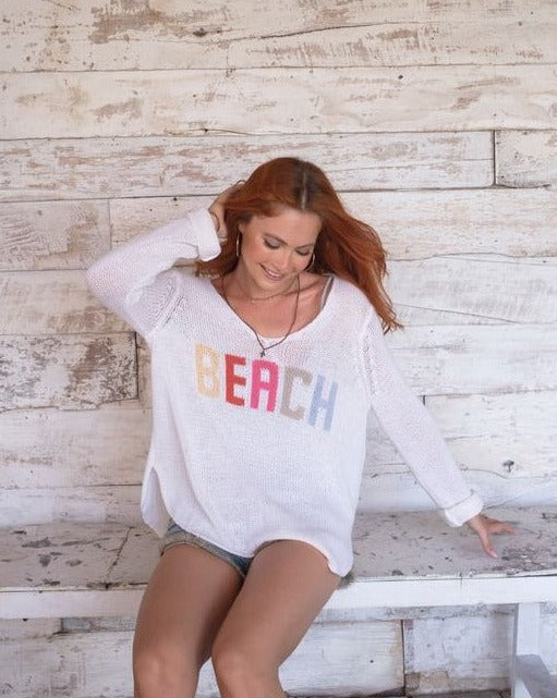 Beach Multi Long Sleeve Sweater - Breaker White