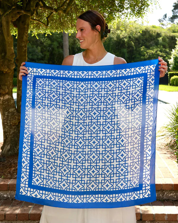 Langston Geometric Scarf - Large - Blue / White