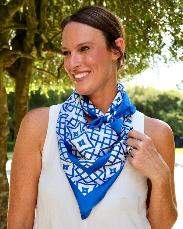 Langston Geometric Scarf - Large - Blue / White