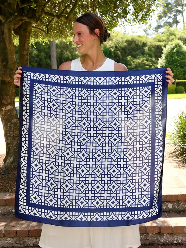 Langston Geometric Scarf - Large - Navy / White