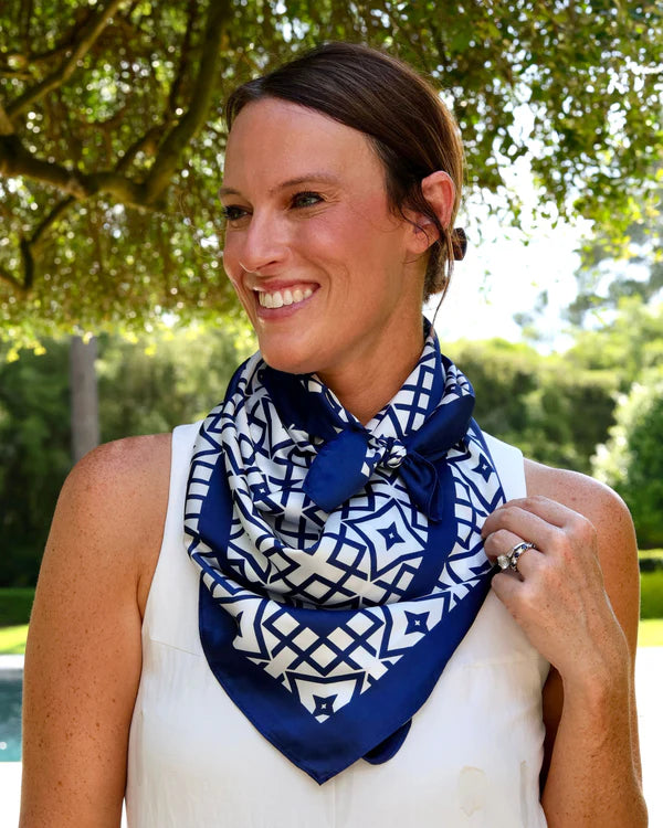Langston Geometric Scarf - Large - Navy / White