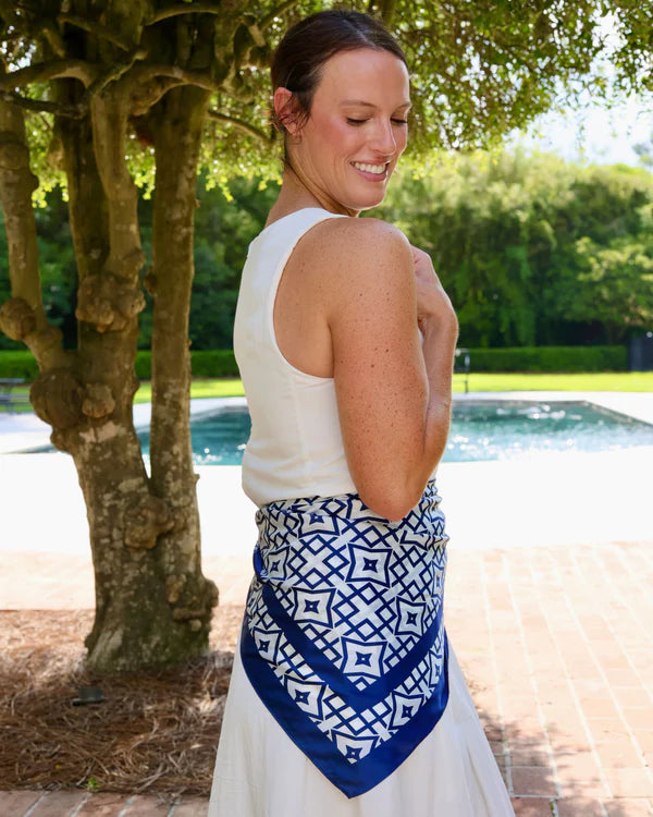 Langston Geometric Scarf - Large - Navy / White