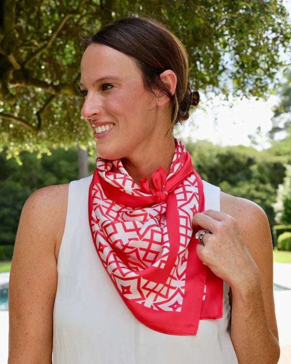 Langston Geometric Scarf - Large - Red / White
