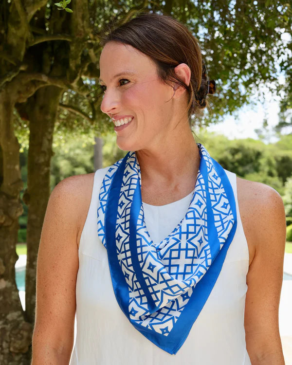 Langston Geometric Scarf - Medium - Blue / White
