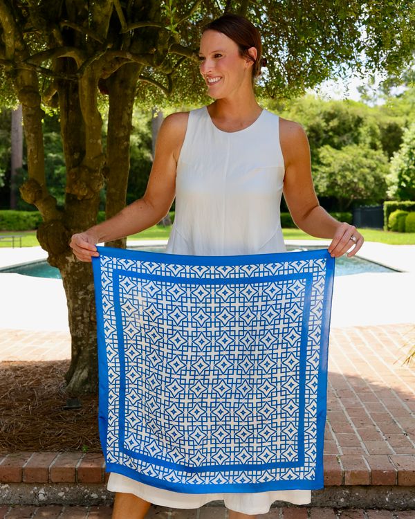 Langston Geometric Scarf - Medium - Blue / White