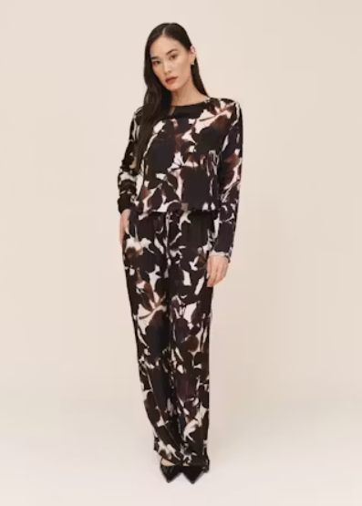 Long Sleeve Button Back Top - Shadow Floral Print