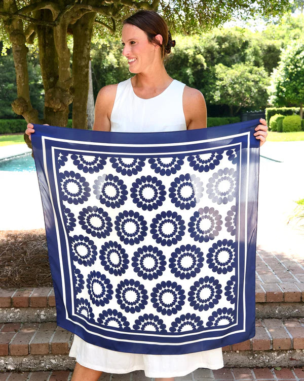Lucy Floral Scarf - Large - Navy / White