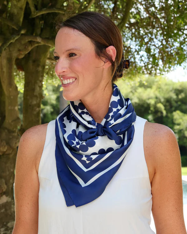 Lucy Floral Scarf - Large - Navy / White