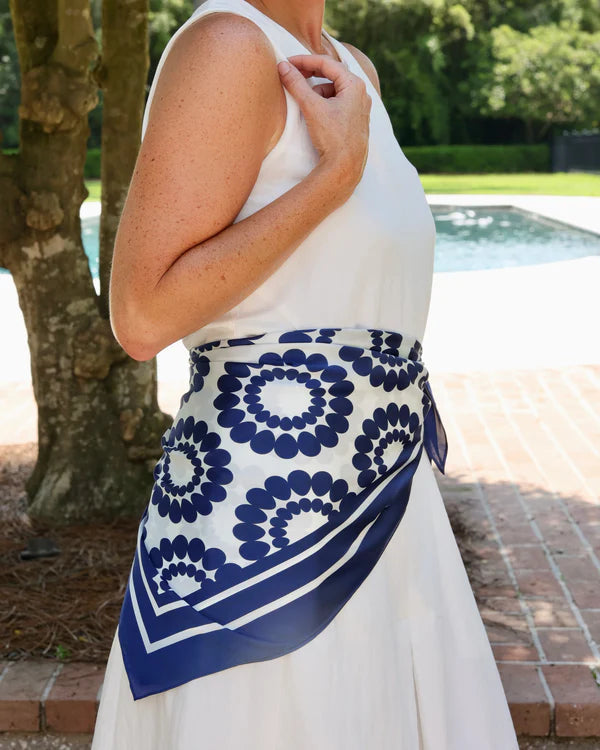 Lucy Floral Scarf - Large - Navy / White