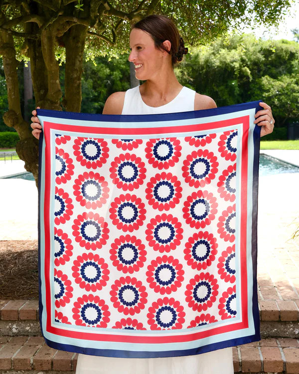 Lucy Floral Scarf - Large - Red / Navy