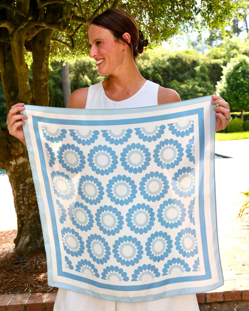 Lucy Floral Scarf - Medium - Light Blue / White