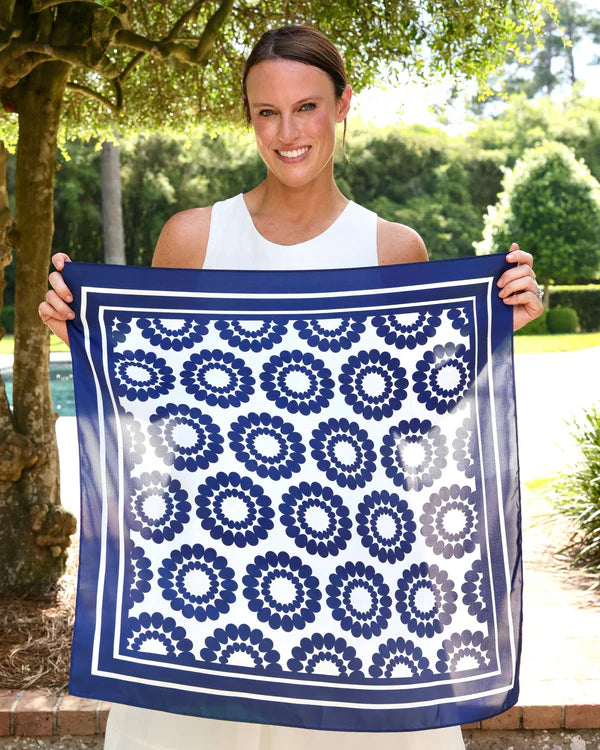 Lucy Floral Scarf - Medium - Navy / White