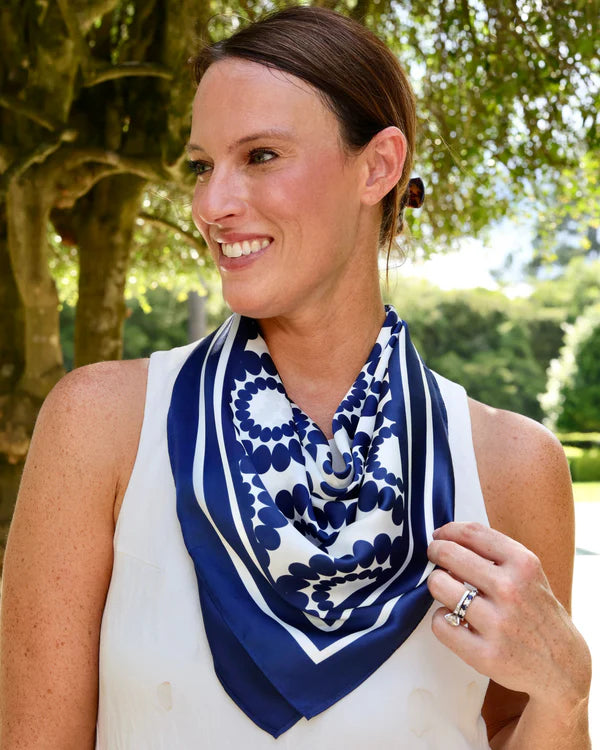 Lucy Floral Scarf - Medium - Navy / White