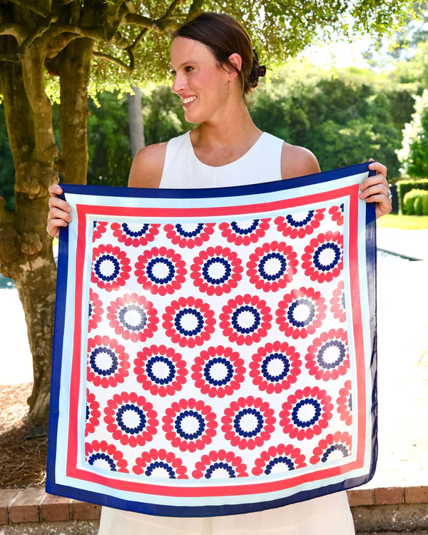 Lucy Floral Scarf - Medium - Red / Navy
