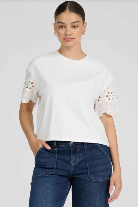 Maddox Eyelet Sleeve Tee - Riviera White