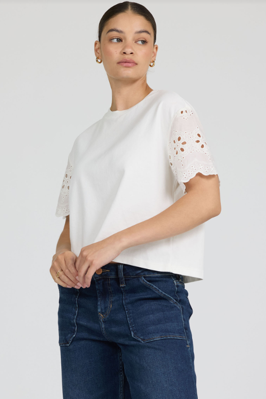 Maddox Eyelet Sleeve Tee - Riviera White