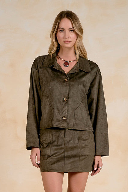 Faux Leather Jacket - Olive