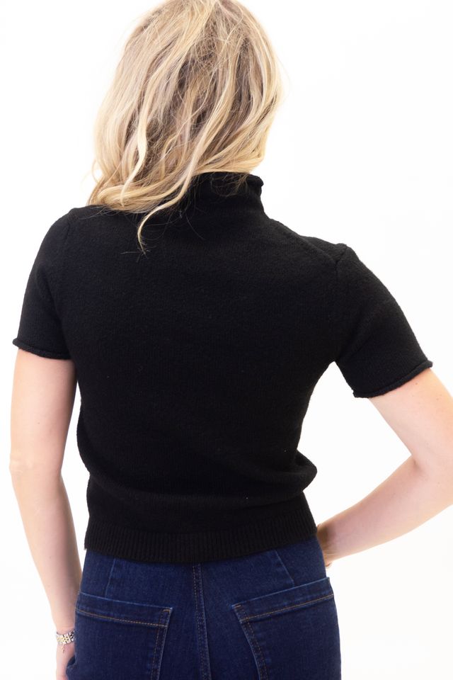 Solid Mock Short Sleeve Sweater - Black