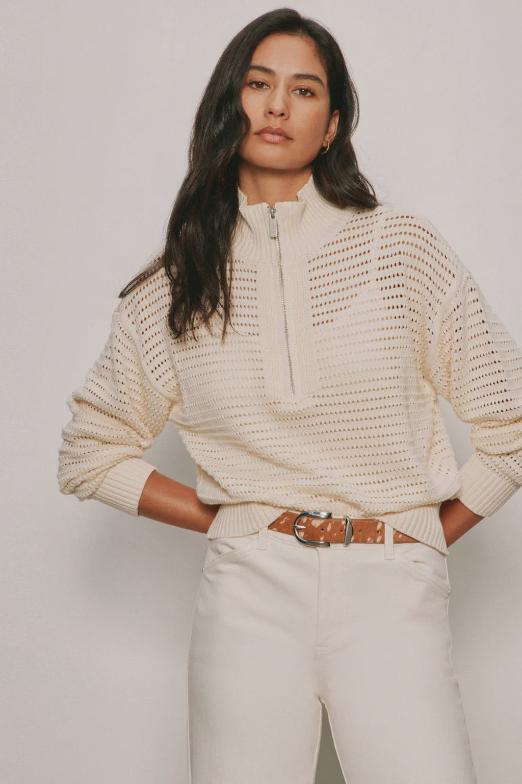 Open Knit 1/2 Zip Sweater - Collagen