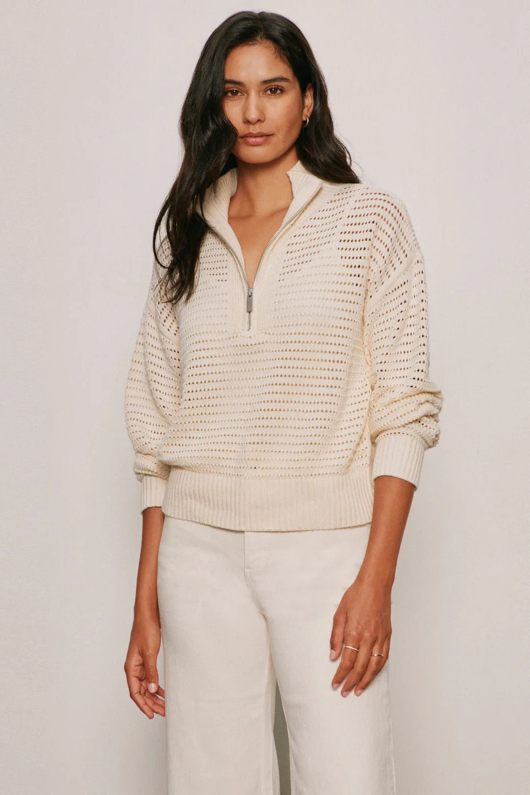 Open Knit 1/2 Zip Sweater - Collagen