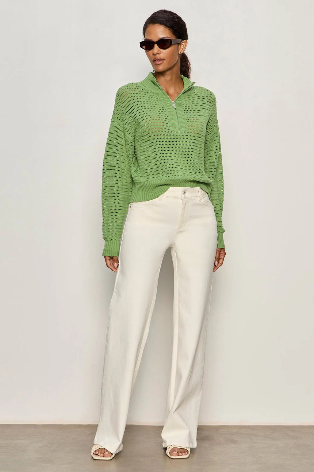 Open Knit 1/2 Zip Sweater - Detox Green